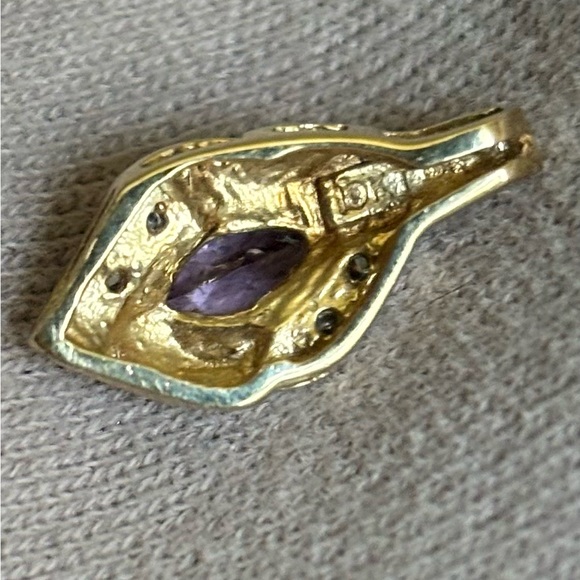 Yellow Gold Amethyst & Cubic Zirconia Pendant 10k - Picture 4 of 4